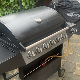 6 Burner Gas Grill BBQ Black/Silver Built In Thermometer 2 Racks Wheels