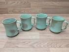 VNTG Frankoma Pottery C9 Prairie Green Coffee Mugs Cups 2 Finger Trigger Handle