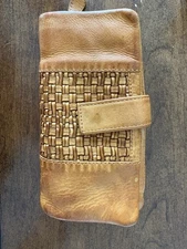 Leather Wallet Used. Camel Colored Leather with Snap And Inside Zippers