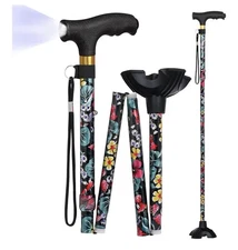 Walking Cane with LED Light Portable Adjustable Collapsible Folding Stick wit...