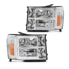 LED Headlamps GMC Sierra 07-13 1500 2500HD 3500HD Chrome Amber 22853029 22853030