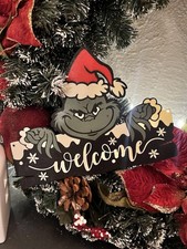 Grinch  Merry Grinchmas  Sign  Christmas Door Wreath Decoration Holiday D cor