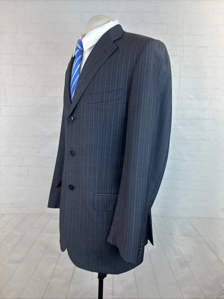 Corneliani Men’s Suit 42L 36X32 Dark Gray Striped Super 120s Wool Made in Italy - Image 2 of 4