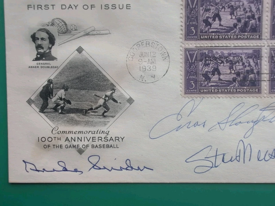 1939 BASEBALL 100th ANNIVERSARY First Day Autographed Musial Snider Slaughter - Image 4 of 4