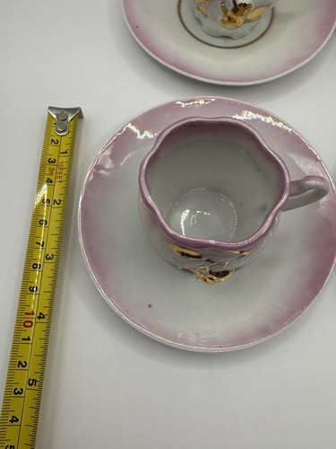 Antique Porcelain Demitasse Cups & Saucers Set of 4 Pink & Gold Hand Painted - Picture 8 of 14