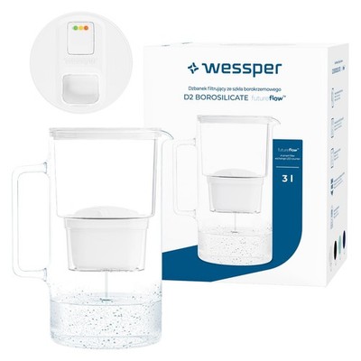 Wasserfilter Kanne Glas weiß 3L Wessper D2 BOROSILICATE FutureFlow 1 Filter