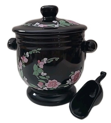 Vintage Pavlova Payot Floral Paris Ceramic Vanity Jar & Lid w/Scoop Empty *READ*