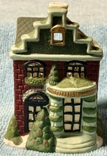 Ceramic Christmas Village House Tea Light Candle Holder Red Brick Snow Decor