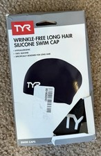 NIB TYR Silicone Swim Cap Adult Black Wrinkle Free Long Hair Hypoallergenic