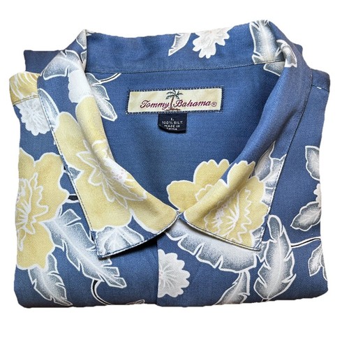 Tommy Bahama Silk Hawaiian Shirt Men's Large Blue With Flower Button Up EUC - Picture 9 of 9