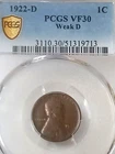 1922 D LINCOLN WHEAT CENT PCGS VF30 WEAK D  EXTRA NICE EXAMPLE
