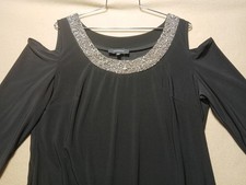 R  M Richards Dress Size: 16 Women's Black Rhinestone Trimmed Open Shoulder