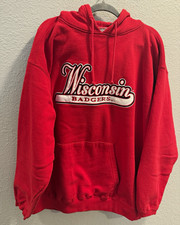 Vintage Varsity Athletic Wisconsin Badgers Red Hoodie Sweatshirt - Size XL