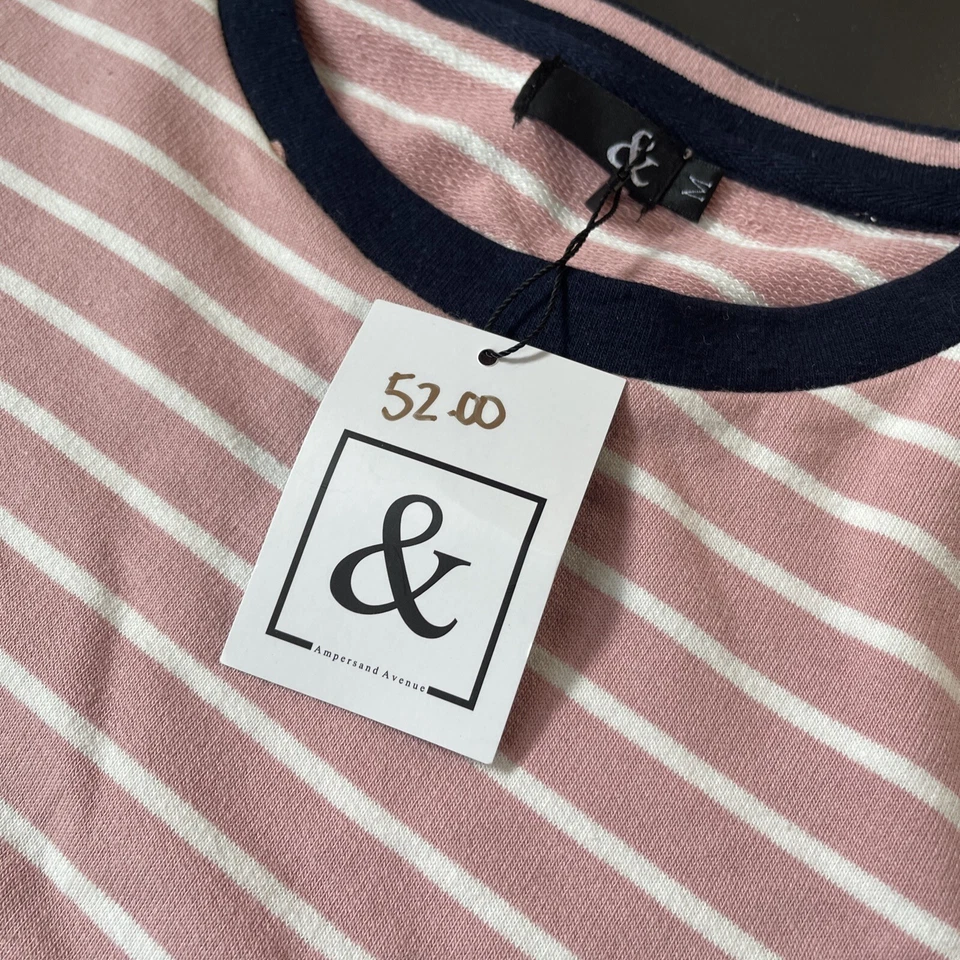 Ampersand Avenue новый с Ярлыками пуловер толстовка темно-синий и розовый полоски мягкий средний - Изображение 4 из 4