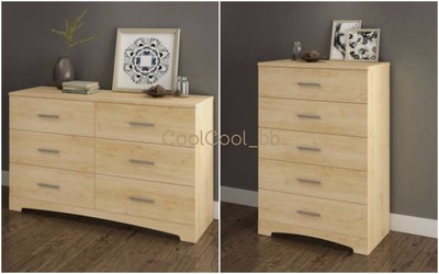 2 Piece Natural Maple Dresser Nightstand Collection Storage