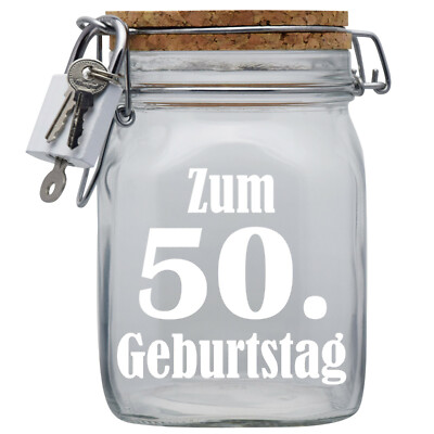 Spardose Geld Geschenk Ideen 50. Geburtstag Transparent Größe L 1 Liter 