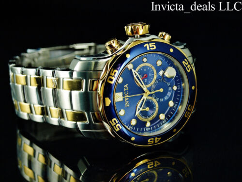 Invicta Herren 48mm Pro Taucher SCUBA Chronograph BLAUES ZIFFERBLATT Gold zweifarbig SS Uhr - Bild 8 von 13
