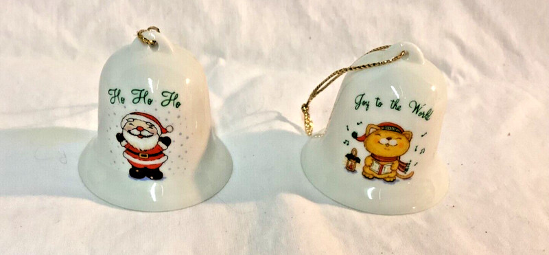 Vintage Russ Christmas Bell Lot of 2 Santa and Kitty Cat