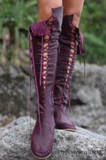 Botas con cordones sobre la rodilla para mujer Zapatos romanos Parte superior alta Gladiador Mocasín Zapato