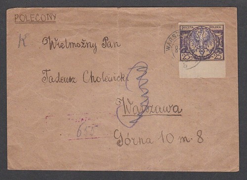 Poland 1922 Cover Imperforate 25Mk Registered Warszawa Polecony Żurawia 6