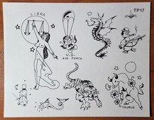 Rare 1960's Original Tom Pellettiere Milton Zeis Vintage Tattoo Flash Sheet TP17