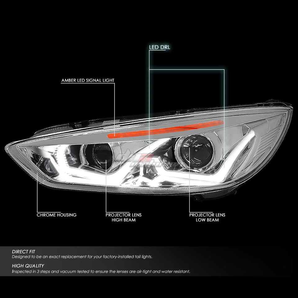 PARA FORD FOCUS 2015-2018 LED DRL+ INTERMITENTE PROYECTOR FARO CROMO ÁMBAR Foto 2 de 4