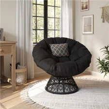 360° Ergonomic Swivel Wicker Papasan Chair with Thick Tufted Cushions for Garden