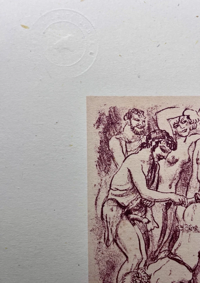 Erotischer Kunstdruck einer Röthelzeichnung „Spartaner Orgie“ von Anonym 1950 - Bild 2 von 4