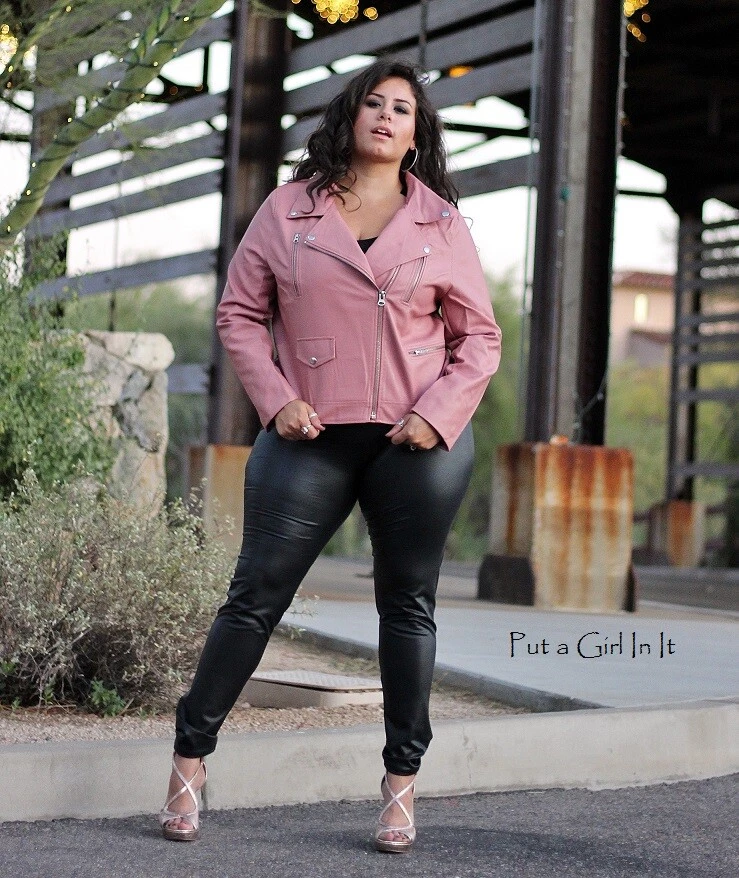 NEW Womens PLUS SIZE MAUVE BLUSH PINK MOTO FAUX LEATHER JACKET 1X 2X TRUE