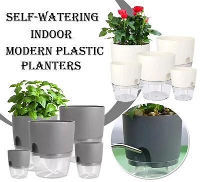 HOMION Modern Plastic Planter Indoor Self-Watering Pots Containers Houseplant For Herbs