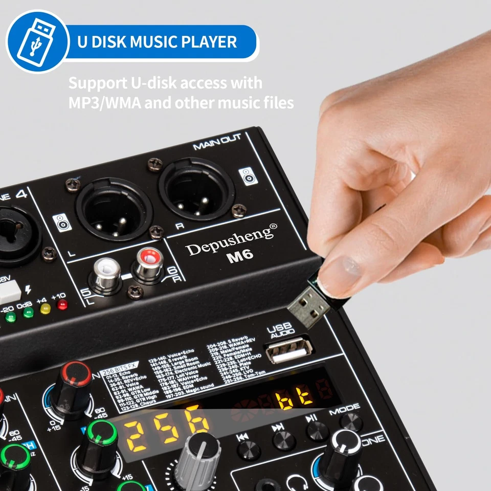 M6 6 Kanal DJ Mixer tragbare Bluetooth MP3 audio mischpult integrierte 256 di... - Bild 4 von 4