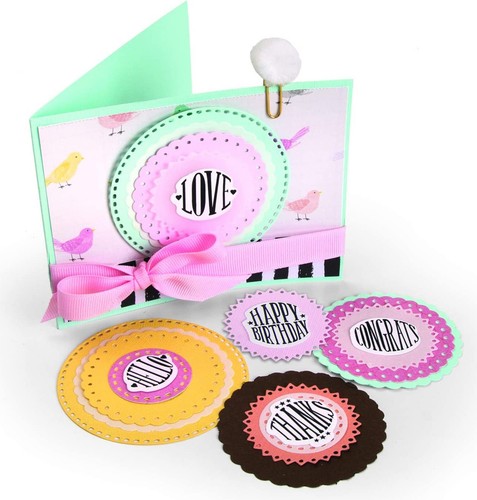 Sizzix Framelits Circle Sentiments 10pc, 5 stamps #662347 Retail $17.99 Whitlock - Picture 1 of 14