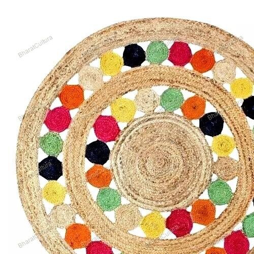 2.4x2.4m Tejido a Mano Hippie Área Yute Alfombras Indio Handmade Multicolor - Imagen 3 de 9