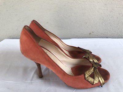 Moschino Cheap and Chic Red Suede Pumps Italy Size 39.5 US 9.5 Front Bow A