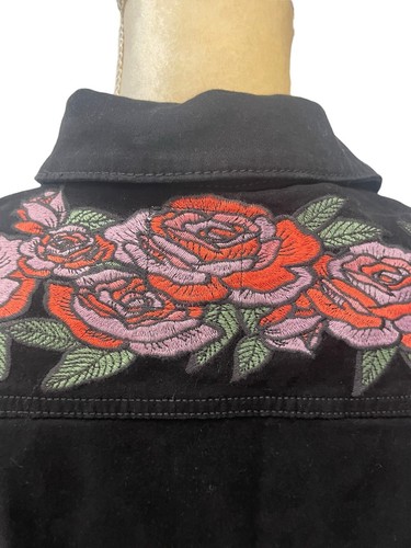 NEW LulaRoe Jaxon Black Jean Jacket Floral Embroidery Women's Size Small Roses - Picture 6 of 10