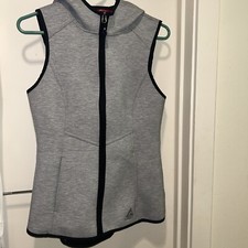 Gerry Hooded Vest Women's S Gray Black Stretch Poly Blend Full Zip 2 Pocket