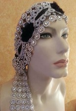 Gatsby 20's Boho Silver Black Illusion Jewel Mesh Crystal Bridal Headpiece Party