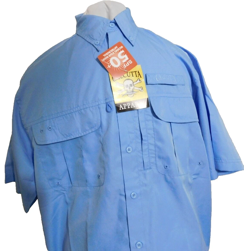 Calcutta Fishing Shirt Men Blue Mesh Partial LIned Short Sleeve 38" Chest Small - Image 2 of 3