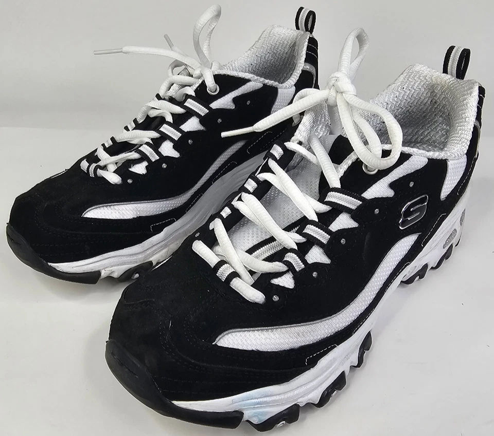 Tênis Skechers D'Lites Feminino 8 Preto Branco com Cadarço 11422 - Imagem 2 de 4