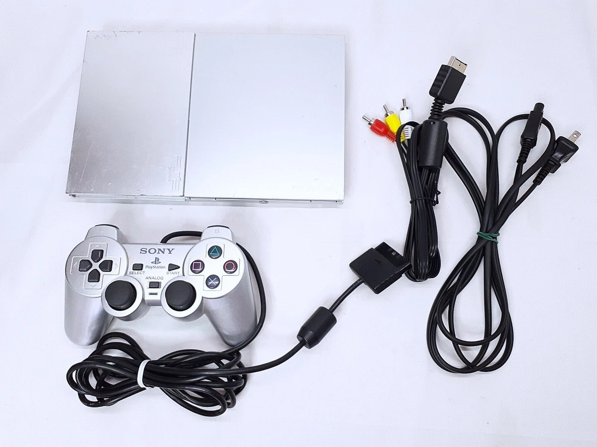 PS2 Slim Console Satin Silver set SCPH 90000 NTSC J Japan Tested