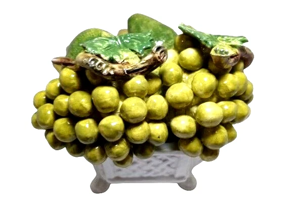 Cesta de frutas de cerámica grande vintage centro de mesa plátanos, uvas, peras Italia Foto 4 de 4