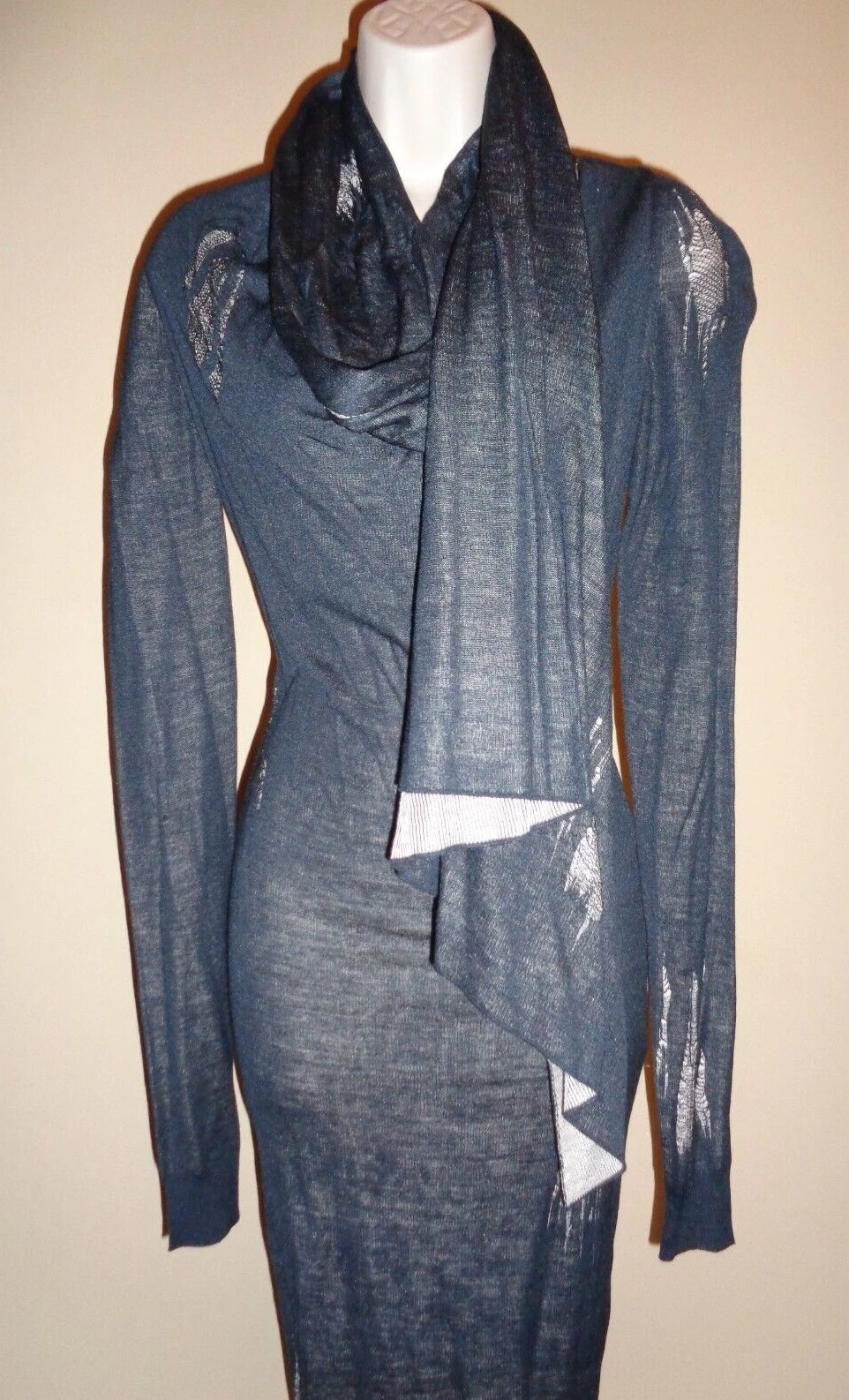 ALEXANDER MCQUEEN ABITO MIDI SPETTACOLARE S OUT NUOVO CON ETICHETTE $3.970 ALEXANDER MCKEEN MARINO EFFETTO INVECCHIATO