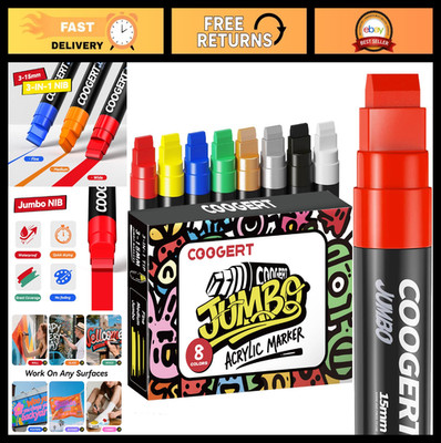 8 Jumbo Poster Markers - 15MM Thick Acrylic Graffiti Paint Pens for Canvas, Fabr