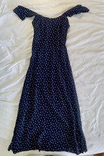 LOFT Navy White Polka Dot Off the Shoulder Maxi Dress