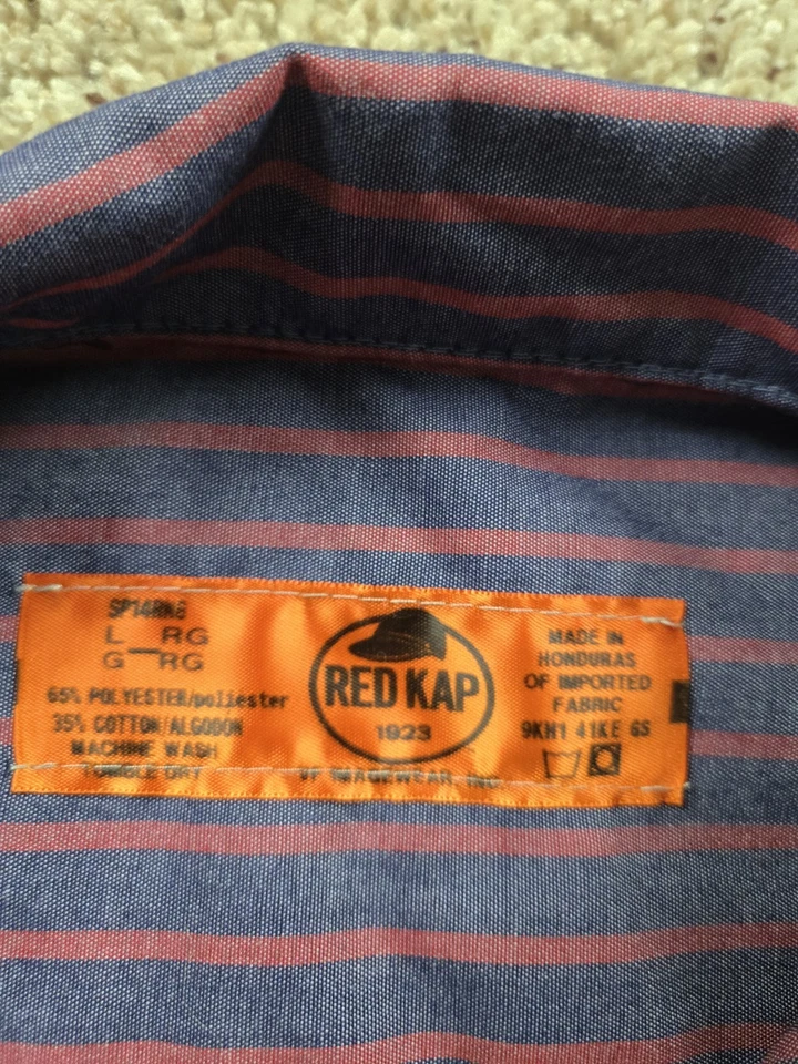 Vintage Red Kap Work Shirt Mens Large Red Blue Stripe Workwear Uniform Button Up - Image 4 of 4