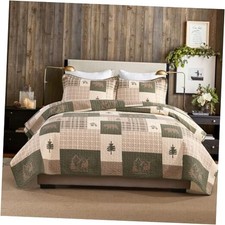 Cabin Plaid Quilt King Size - King King 98"x106" Brown/Grayish Green/Beige