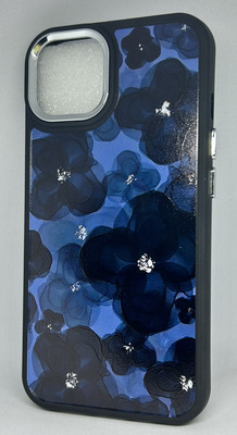 For iPhone 13 Case Black Shockproof Cover Blue Flowers