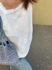 DOEN Square Neck Sleeveless Lace Embroidered Vest Top Summer Casual Women