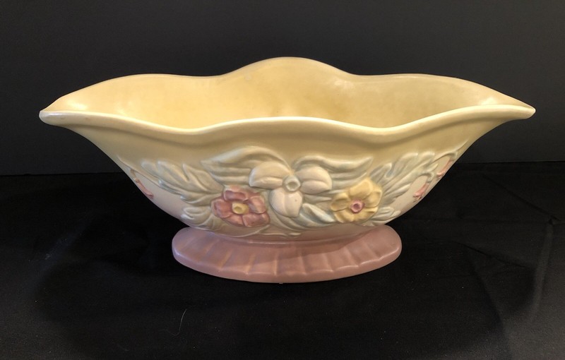 Vintage Hull Console Bowl #W-22-12 Yellow and Dusty Pink