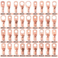 50pcs Copper Ends Lugs Ring Terminals Battery Crimp AWG Wire Cable Connectors US